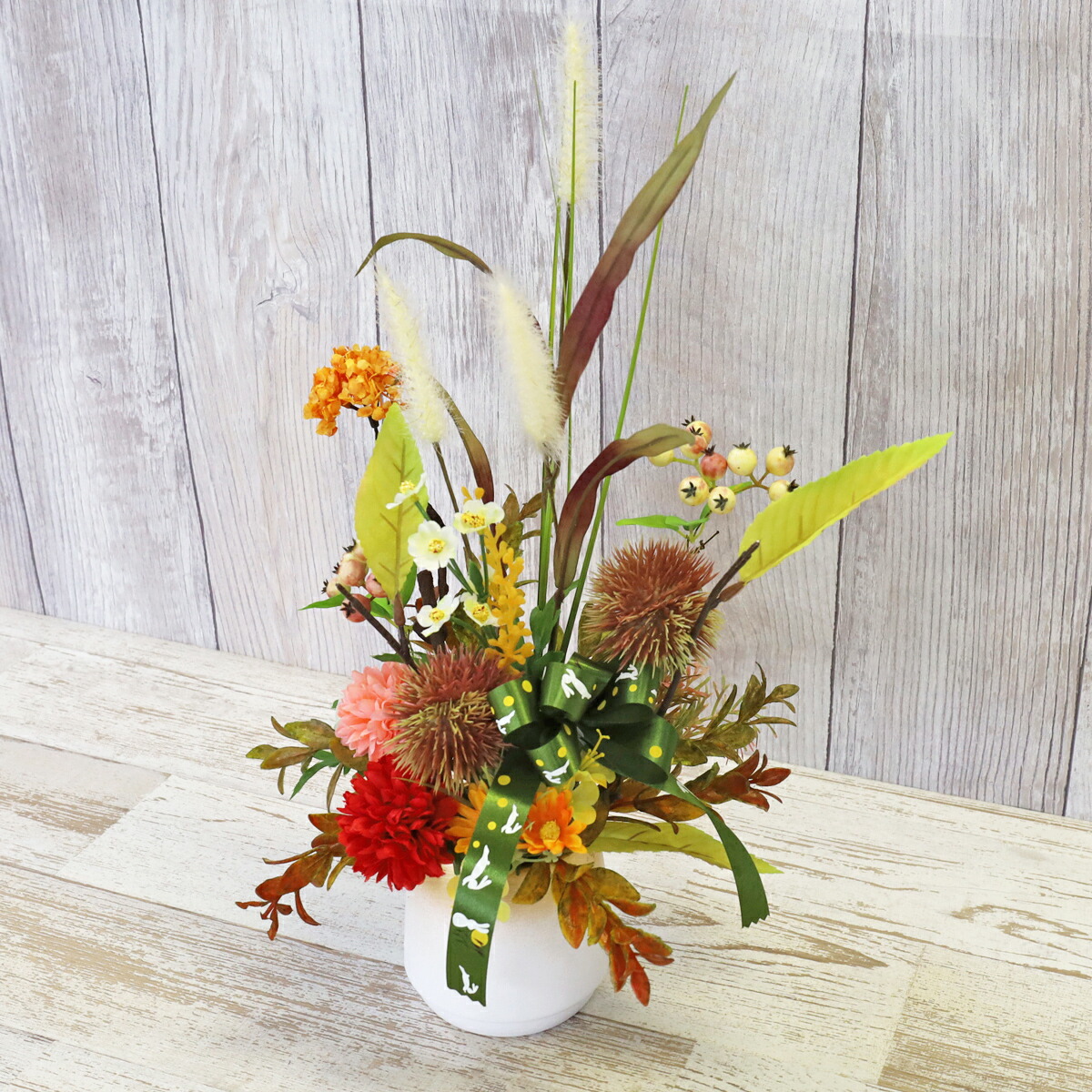 楽天市場】造花 もみじとコスモスの満月かごの和風アレンジ 秋の