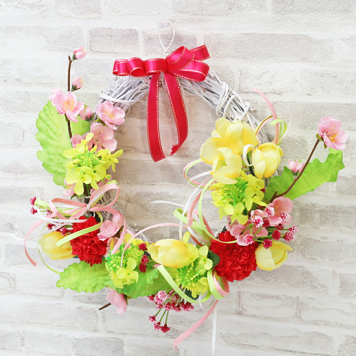 【楽天市場】造花 ももの花やチューリップのひな祭りリースのアレンジ シルクフラワー 桃 モモ CT触媒 光触媒 桃の節句 雛祭り ひなまつり ...