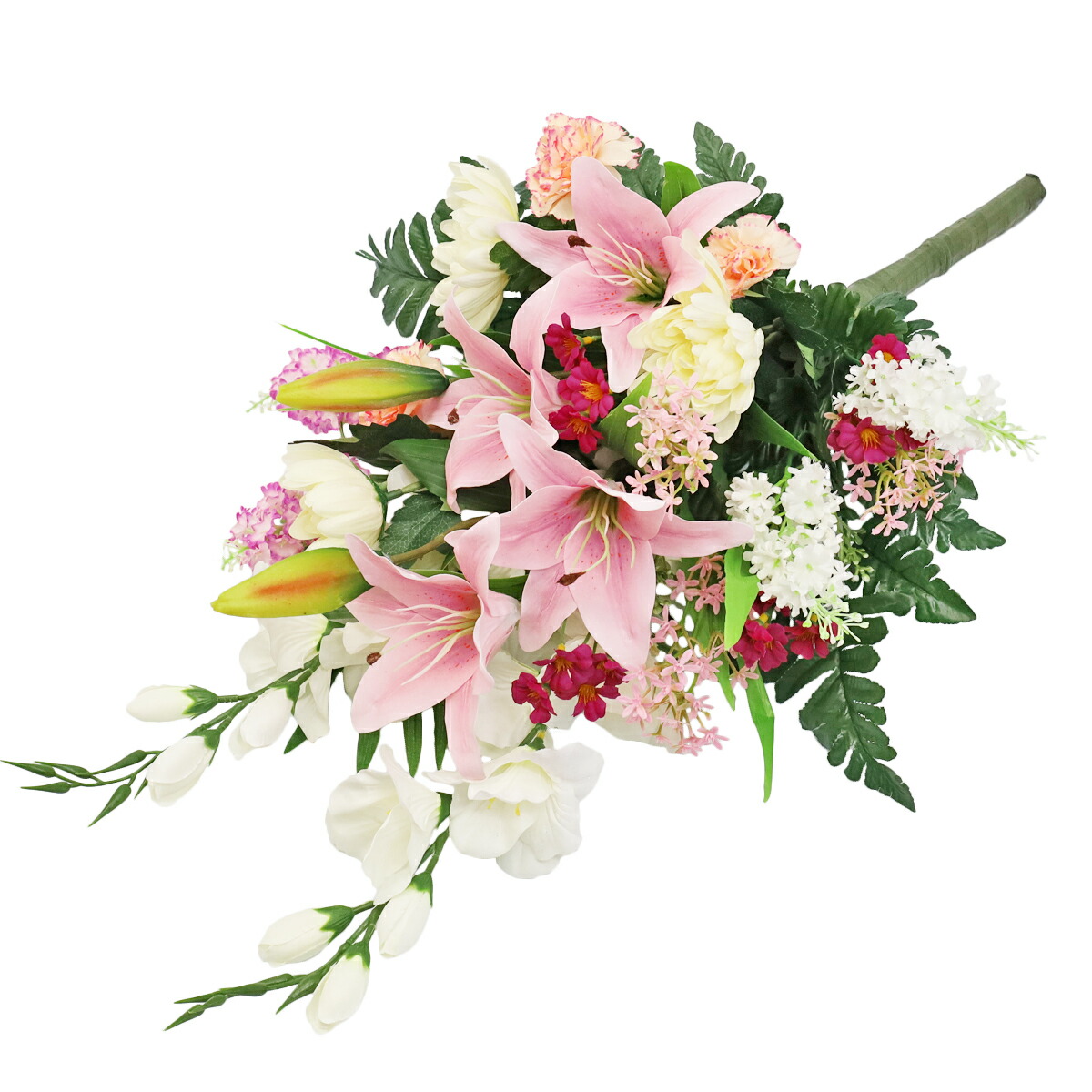 お墓 造花 仏花 ピンクのかのこユリと菊の仏様の大きな花束 一本(一束) ゆり リリー シルクフラワー お彼岸 お盆 お仏壇 お墓 花 お供え 法事 法要 山久 CT触媒 お墓用 仏壇用 光触媒 btb