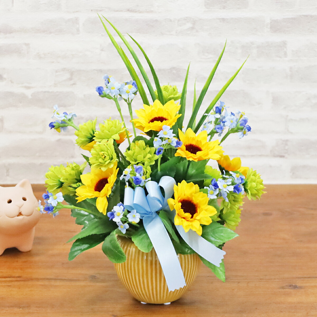 美品❗️ひまわりアレンジメント 陶器製花器付き 楽天市場】造花 素焼き陶器のミニヒマワリアレンジ ひまわり 向日葵 夏