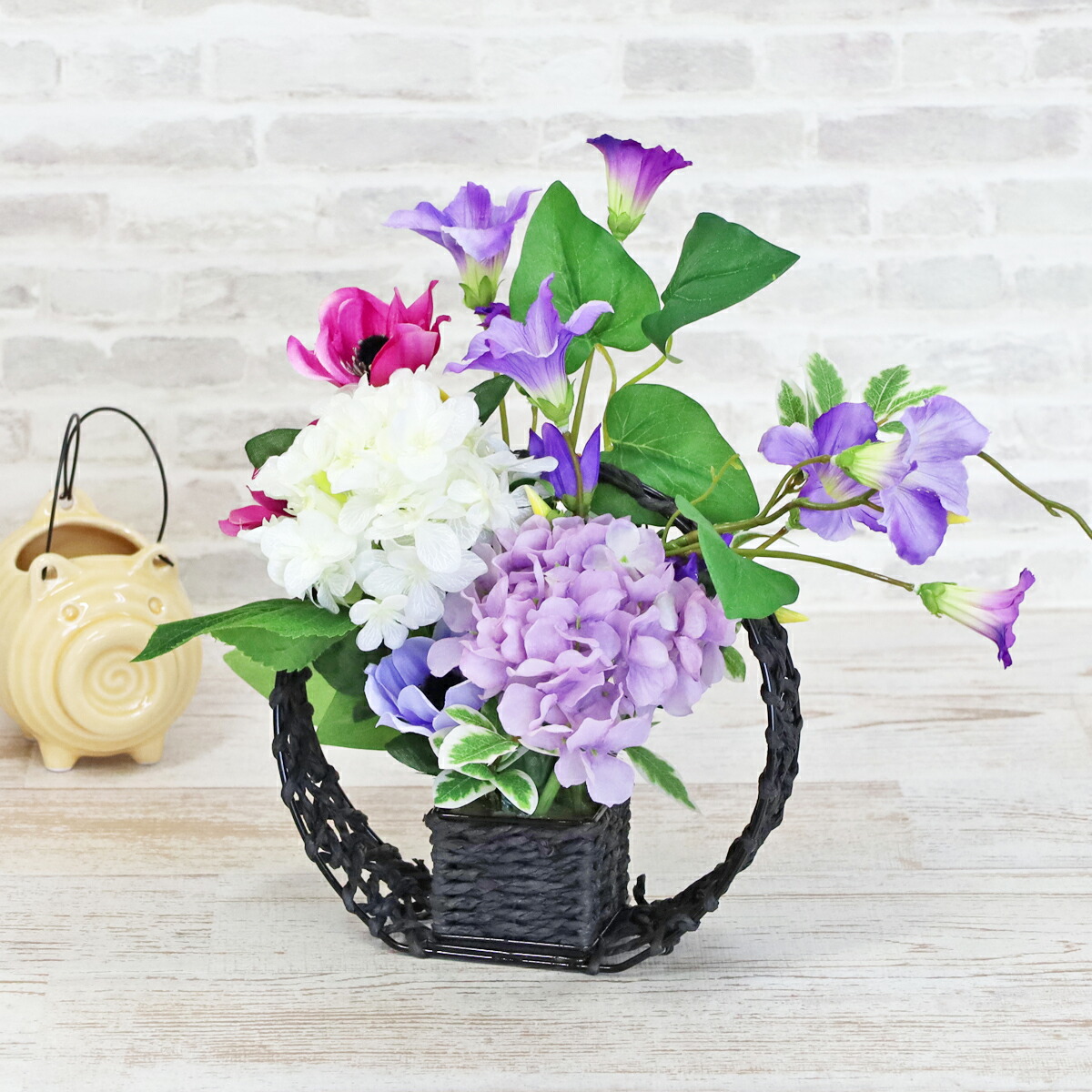 楽天市場】造花 あじさいとラベンダーのかごアレンジ 夏のアレンジ