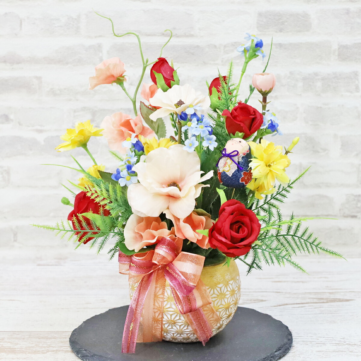 楽天市場】造花 カラフルなローズやアジサイのドーム型アレンジ 造花