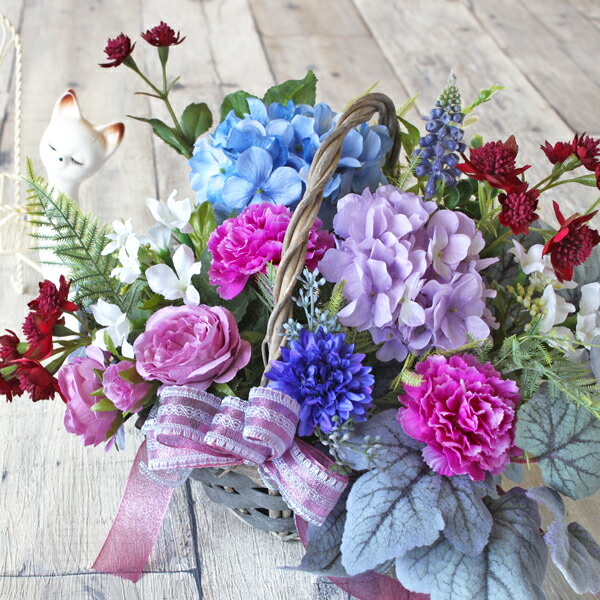 紫系アジサイ・バラの造花アレンジメント 楽天市場】造花 シックなアジサイとラベンダーのアレンジ 夏の