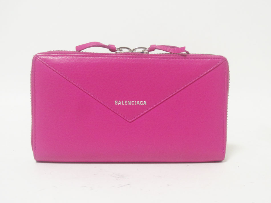 BALENCIAGA バレンシアガ ラウンドジッパー紙入れ なめし革 サクラ色 381226 超美品 【中古】