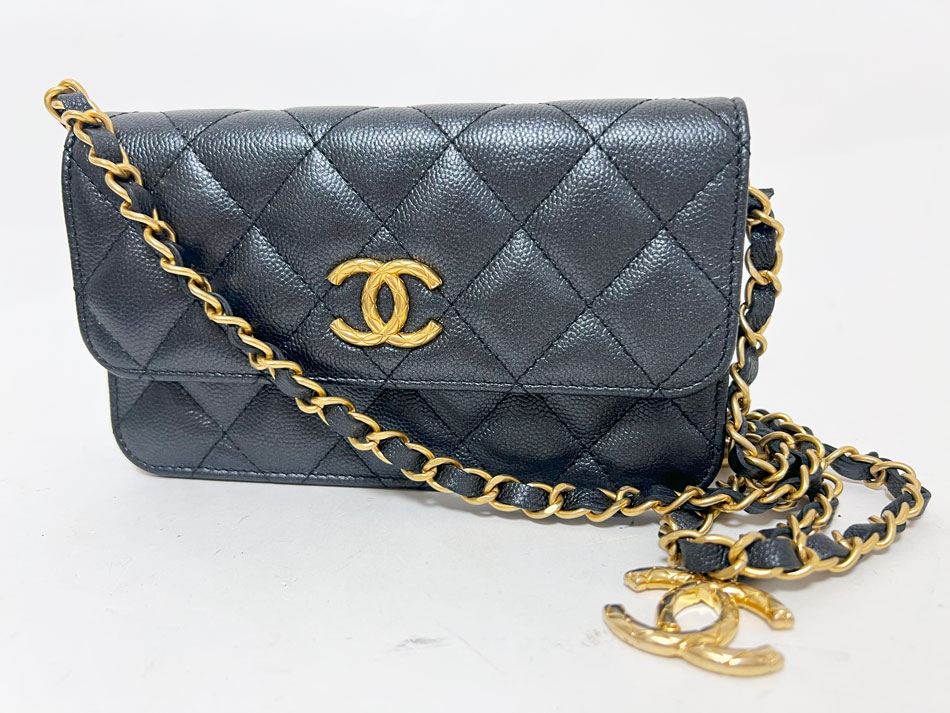 CHANEL シャネル マトラッセ 古典派音楽 チェーンウォレット クラッチペダル御徒面子 ショルダーバッグ 電話機容れもの キャビアひと肌 グレインドカーフスキン 火器金属元素 ゴールド金具  超美品【中古】