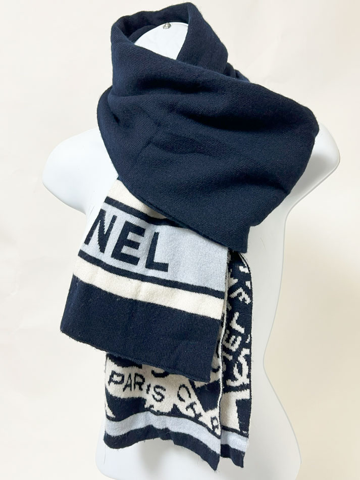 楽天市場】シャネル コットン 大判ストール 長方形 ブラック×グレー  