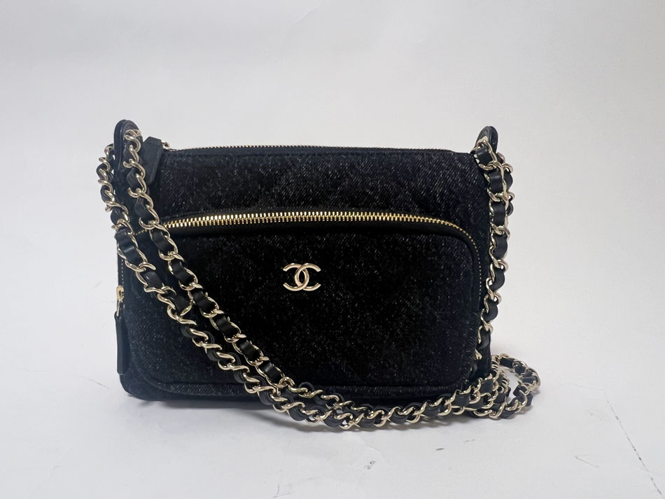 CHANEL シャネル デニム チェーンクラッチバッグ ショルダーバッグ ブラック AP4349 超美品【中古】｜ブランドショップ山本