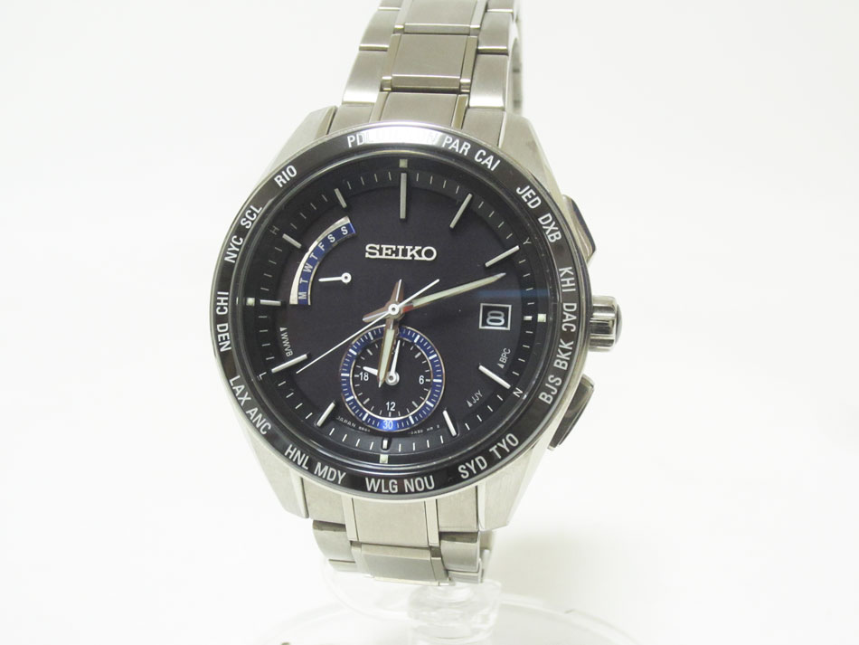 SEIKO セイコー BRIGHTZ ブライツ ソーラー電波 メンズウォッチ 腕時計 ワールドタイム チタン シルバー SAGA179 8B54-0BF0 美品【中古】