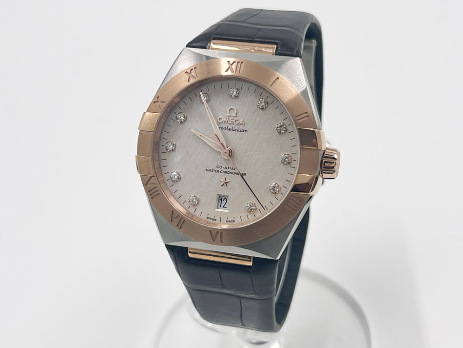 OMEGA オメガ Constellation コンステレーション クロノメーター 39mm スチール セドナゴールド レザーストラップ ダイヤモンド メンズウォッチ 腕時計 自動巻き AT 2026年3月購入 131.23.39.20.52.001 未使用品【中古】|ブランドショップ山本