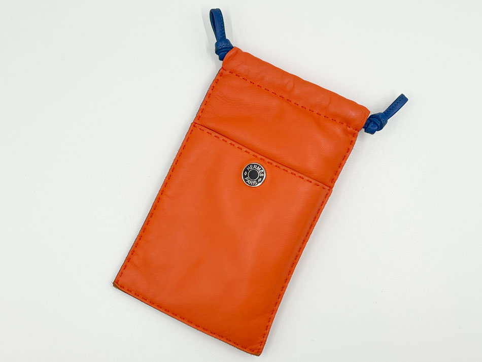 HERMES エルメス ピロ フォンケース ポーチ 巾着 アニョーミロ・ヴォースイフト オレンジポピー ブルー U刻印 美品 【中古】