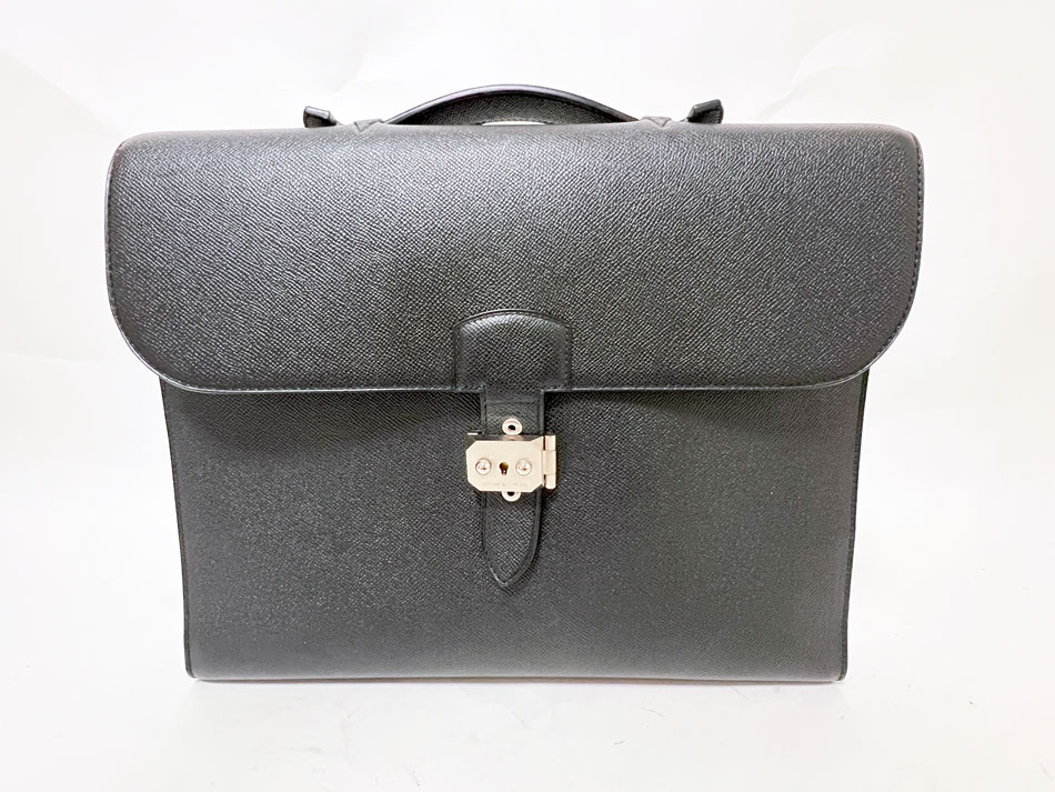 HERMES エルメス SAC A DEPECHES LIGHT サックアデペッシュ ともし火 1-37 しろがね色金具 ヴォーエプソン なめし革 ブリーフ容れもの 黒いこと A目じるし H074406CB89 美品【中古】