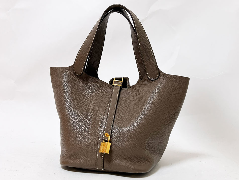 HERMES エルメス ピコタンロック MM ハンドバッグ トートバッグトリヨンクレマンス エトープ グレー ゴールド金具 C刻印 H060991CC18【中古】｜ブランドショップ山本