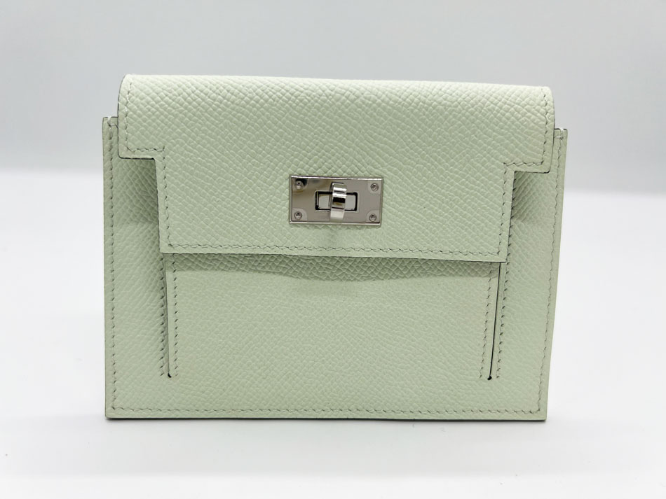 HERMES エルメス ケリー・ポケット コンパクト ケース 小銭入れ 財布 ヴォーエプソン ヴェールフィズ シルバー金具 B刻印 新品同様 【中古】