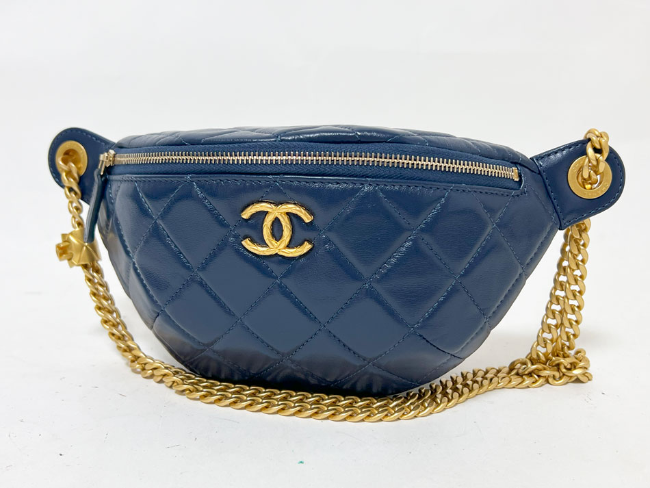 CHANEL シャネル マトラッセ チェーン ボディバッグ ラムスキン ネイビー ゴールド金具 AP3761 超美品【中古】｜ブランドショップ山本