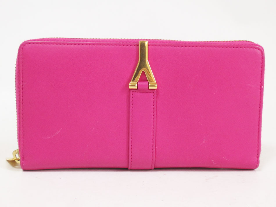 YVESSAINTLAURENT イヴサンローラン YSL Yライン フルジップウォレット ラウンドファスナー財布 カーフ ピンク ゴールド金具 314991 BJ50J 美品 【中古】 27,380円