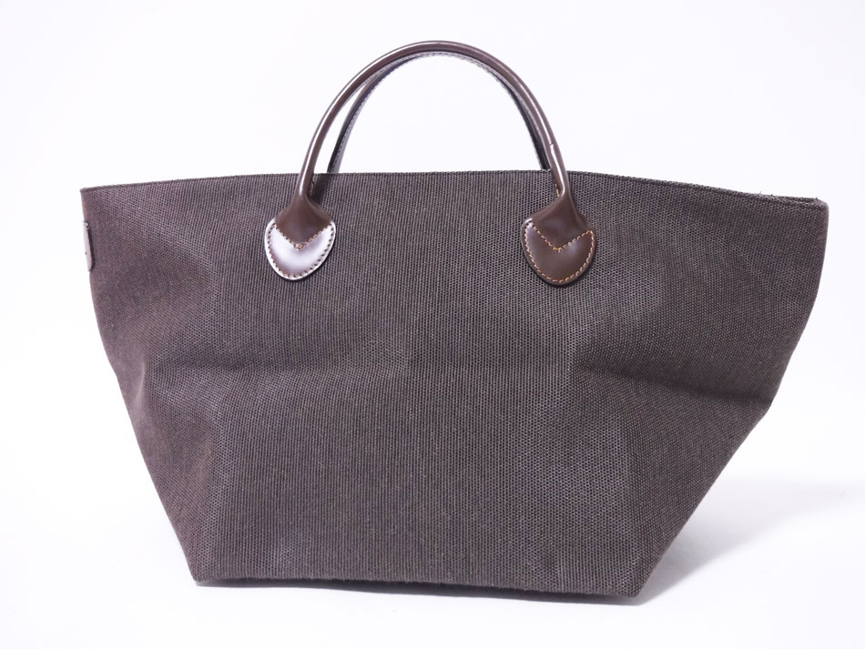 Herve Chapelier エルベシャプリエ ハンドバッグ トートバッグ 舟形 ブラウン キャンバス レザー 美品【中古】