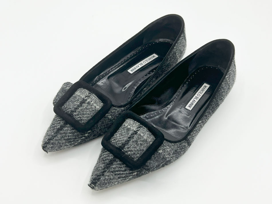 マノロブラニク パンプス ハンギシ 36ブラック 黒 ビジュー マノロブラニク MANOLO BLAHNIK パンプス ハンギシ フラット