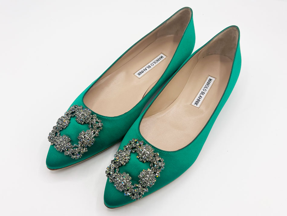 MANOLO BLAHNIK マノロブラニク ハンギシ レディース 木目細かシューズ 繻子 緑であること 大きさ：38 9XX-0348-0030 未当て嵌める品【中古】