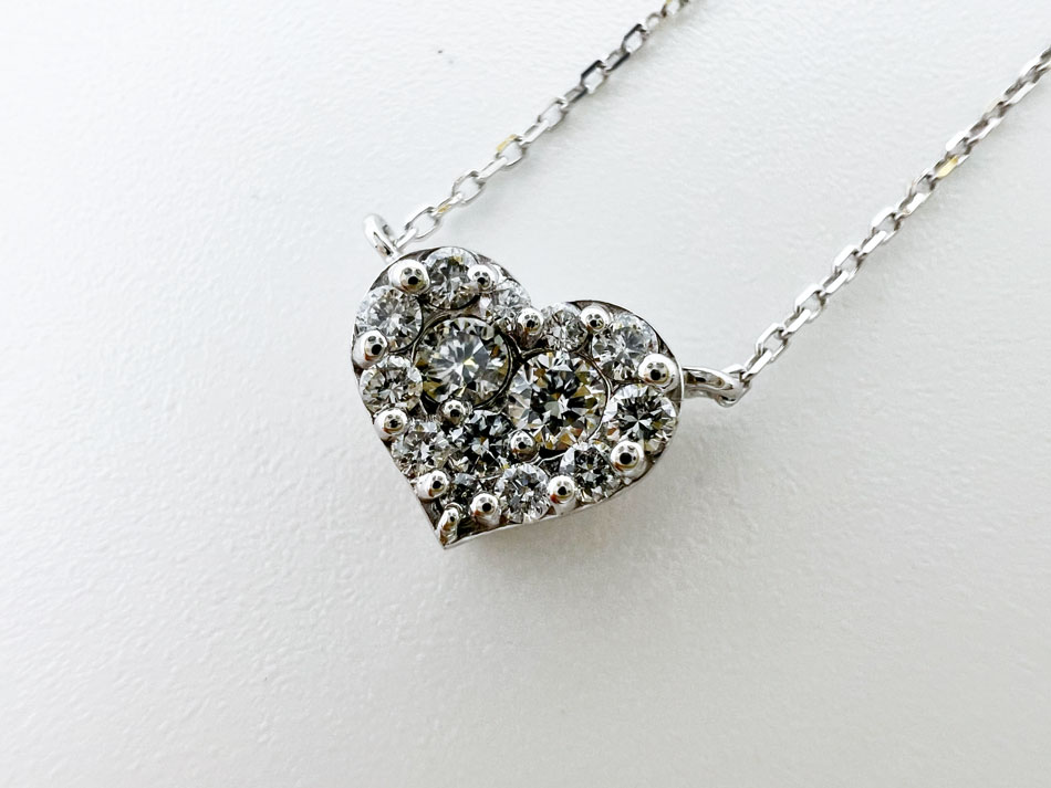 Ponte Vecchio ポンテヴェキオ PV ネックレス ハート ダイヤ 0.13ct K18 ホワイトゴールド 新品仕上げ【中古】