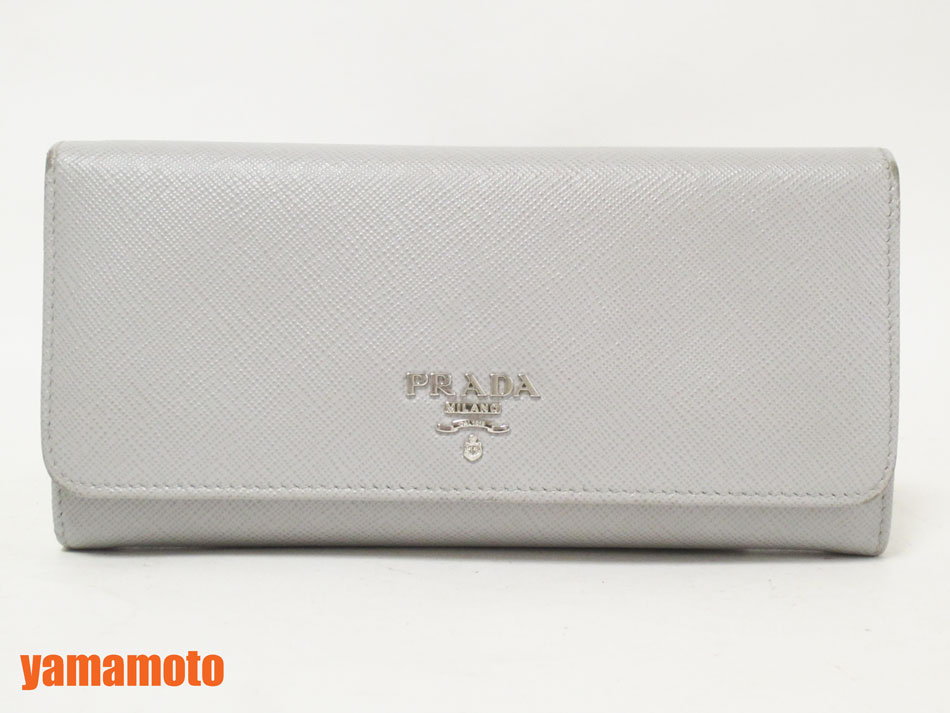 PRADA プラダ 長財布 パスケース付き SAFFIANO COLOUR サフィアーノ GRANITO ACQU グレー エメラルド 1MH132【中古】