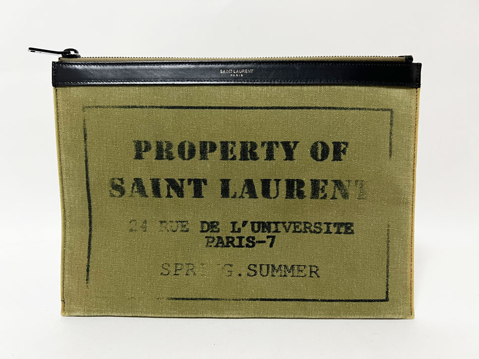 SAINT LAURENT PARIS サンローラン 光の都市 クラッチペダル御徒面子 ipad入れもの 二つ目御徒面子 帆布 なめし革 緑であること 397295 【中古】