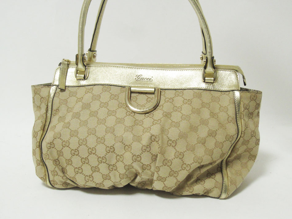 送料無料 GUCCI グッチ ショルダーバッグ キャンバス ベージュ ゴールド 189831 美品【中古】｜ブランドショップ山本