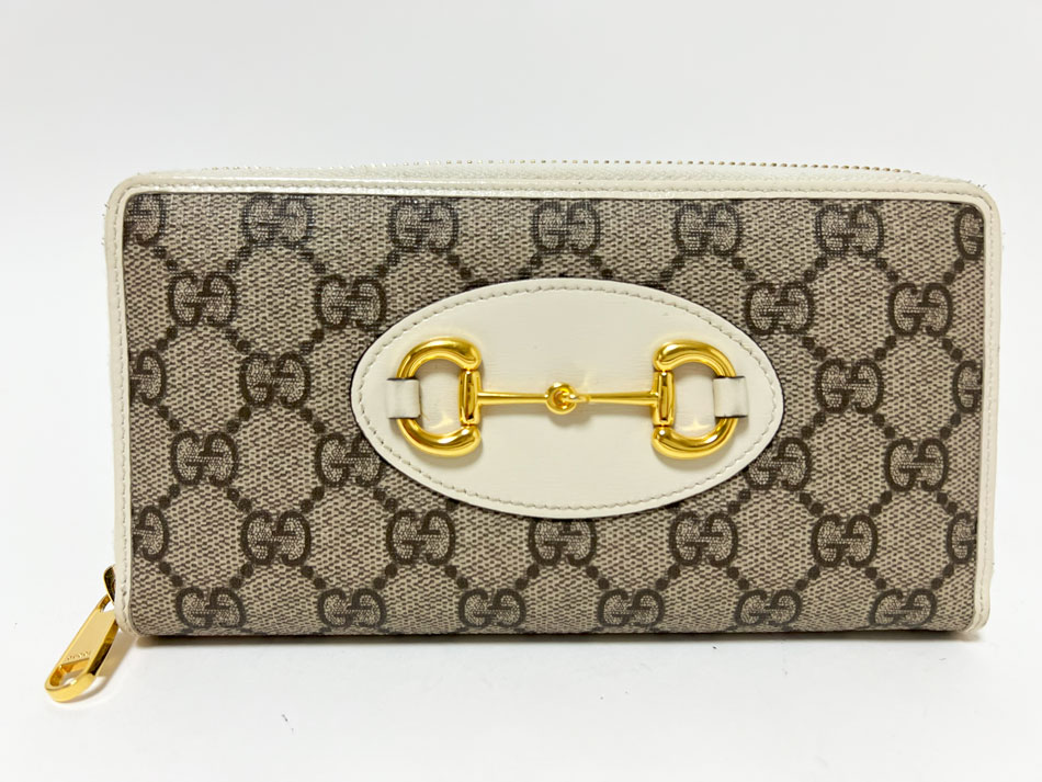 GUCCI グッチ ジッパー紙入れ 導管ビット GGスプリーム PVC なめし革 長紙入れ 薄墨色 象牙色 621889 美品【中古】