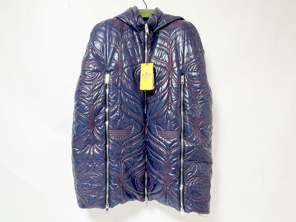 GUCCI adidas グッチ アディダス メンズ ダウンベスト ジャケット ポンチョ ネイビー Sサイズ ハンガー タグ付き 727794 ZALFP 超美品 【中古】