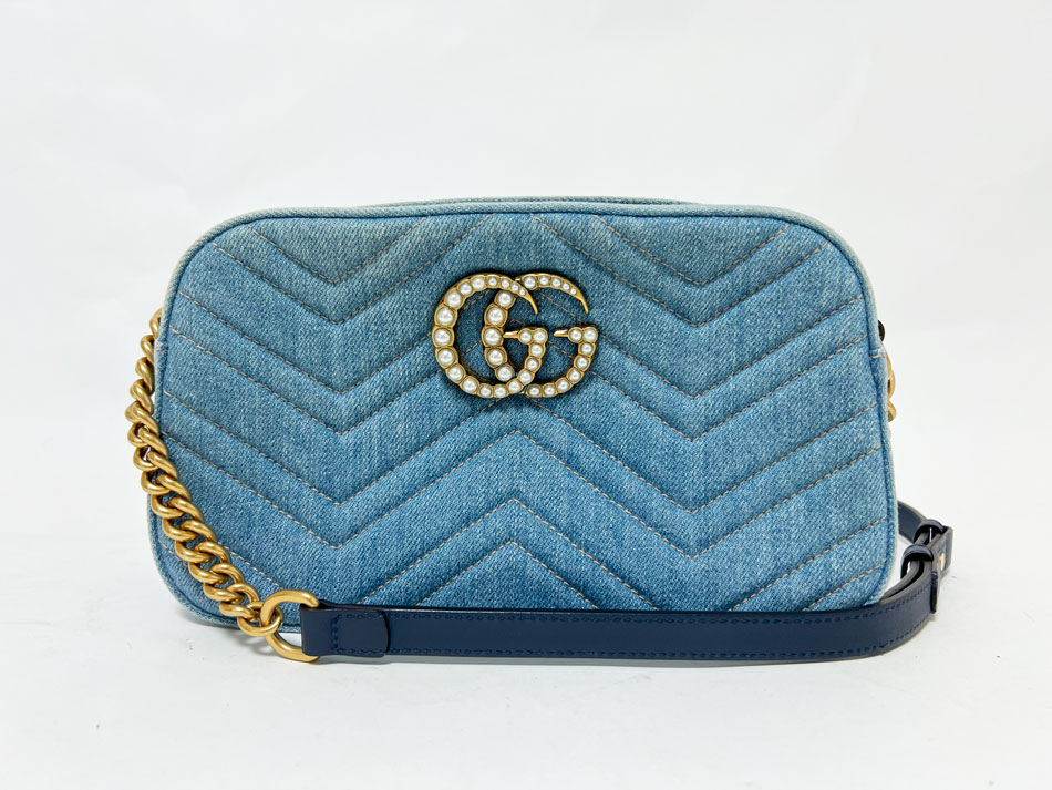グッチ GUCCI チェーンショルダーバッグ GGマーモント 青 GUCCI （未使用 展示品）グッチ GGマーモント GGスーパーミニ