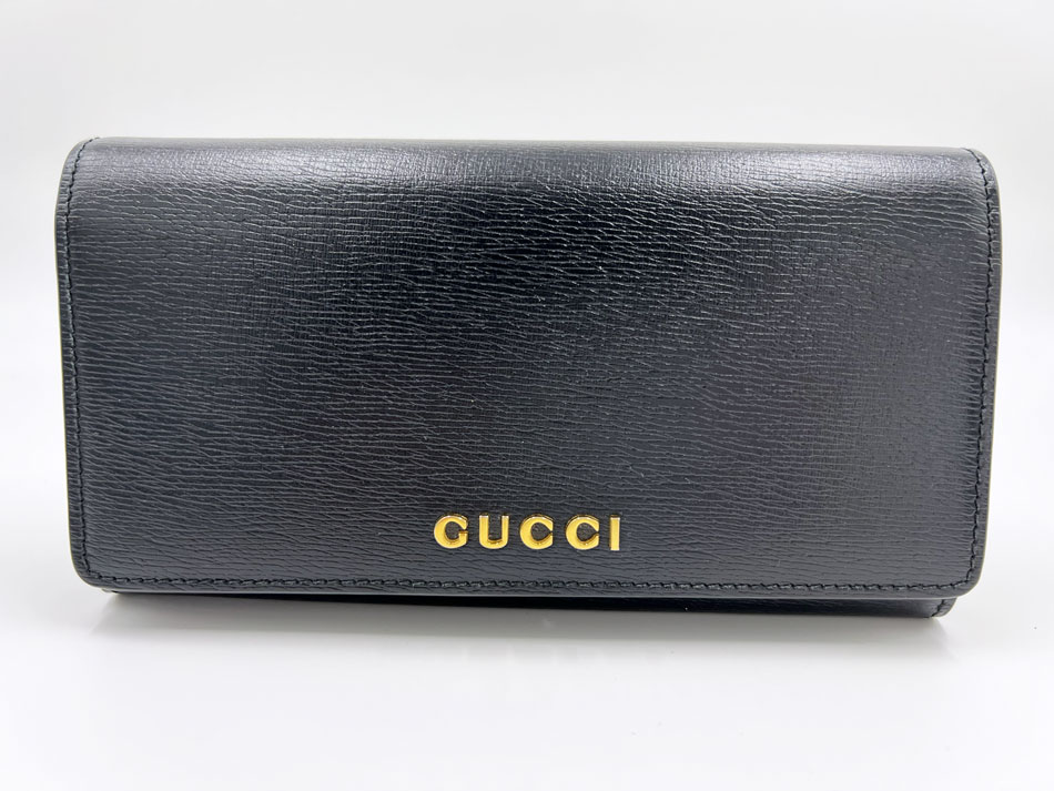 GUCCI グッチ コンチネンタルウォレット 長紙入れ ２つ折り 黒いこと なめし革 772638 新品負けず劣らず【中古】