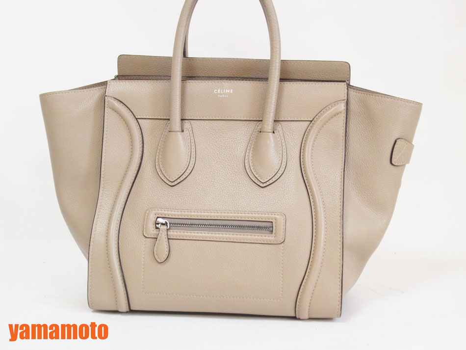 CELINE セリーヌ ハンドバック ラゲージ ミニ ショッパー なめし革 薄墨色 ベージュ 165213 美品【中古】 バッグ-レディースバッグ