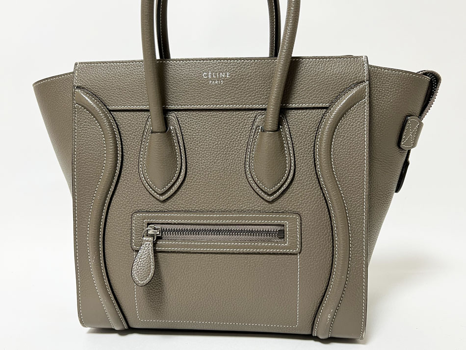 CELINE セリーヌ トートバッグ ハンドバッグ ラゲージマイクロショッパー レザー グレー 【中古】|ブランドショップ山本