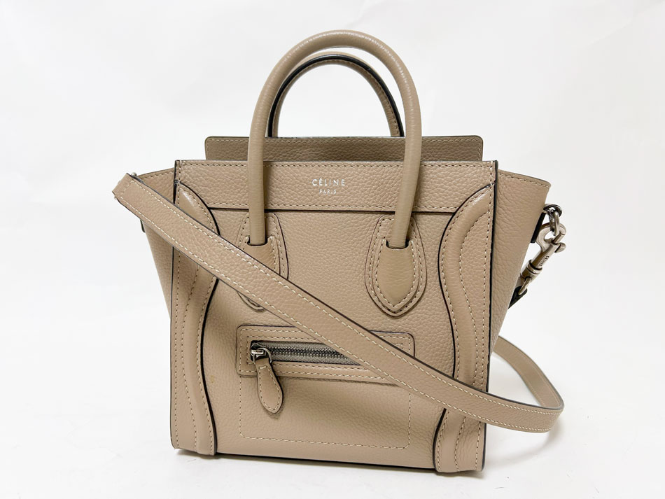 CELINE セリーヌ ラゲージ ナノ ショッパー ハンドバック ショルダーバッグ 2WAY なめし革 ベージュ DUNE 168243 LUG 03UN 【中古】
