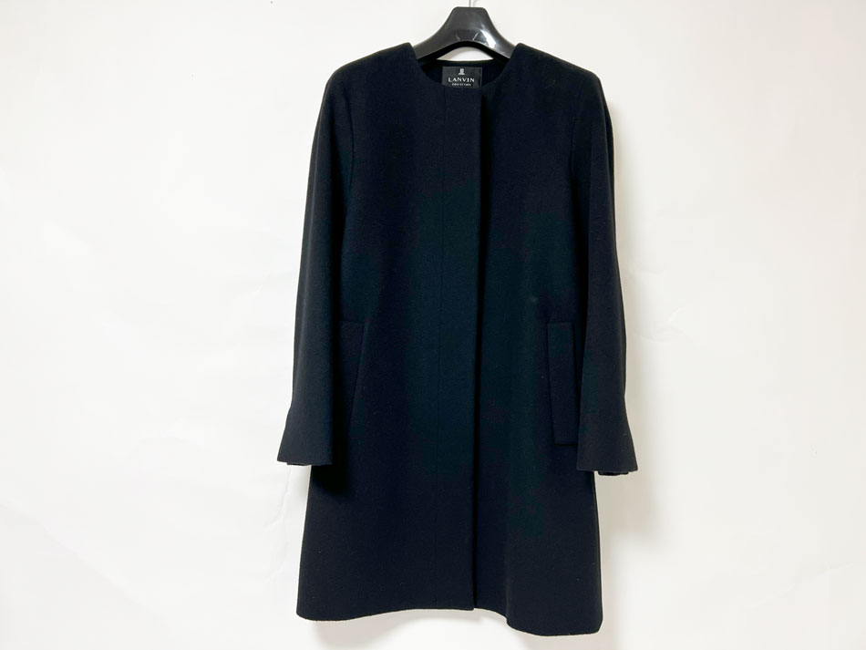 LANVIN COLLECTION ランバン 寄せ合わせ レディース ノーカラーカシミアコート 黒いこと 大きさ：38 2205104 美品 【中古】