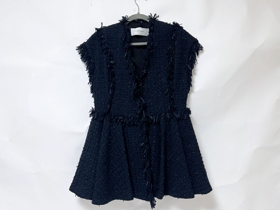 ADORE アドーア レディース コットンチェック ツィード ジレ ベスト ネイビー サイズ:38 531-5150201 美品 【中古】|ブランドショップ山本
