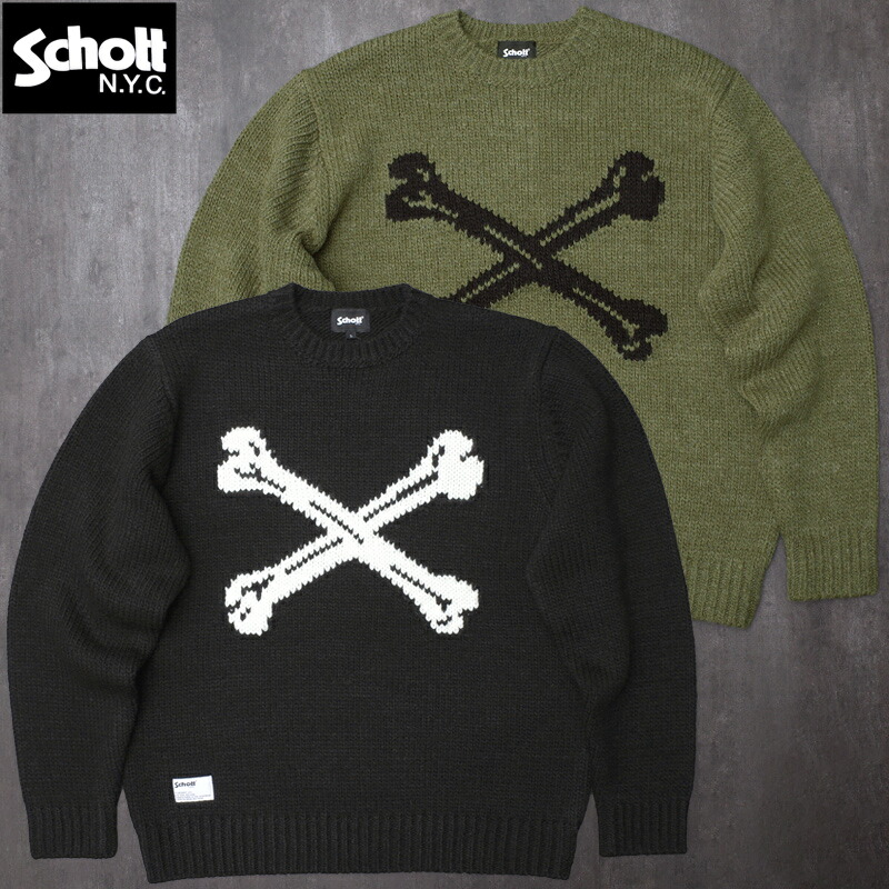 楽天市場】ショット Schott 長袖 レザー ポケット コンバット ニット