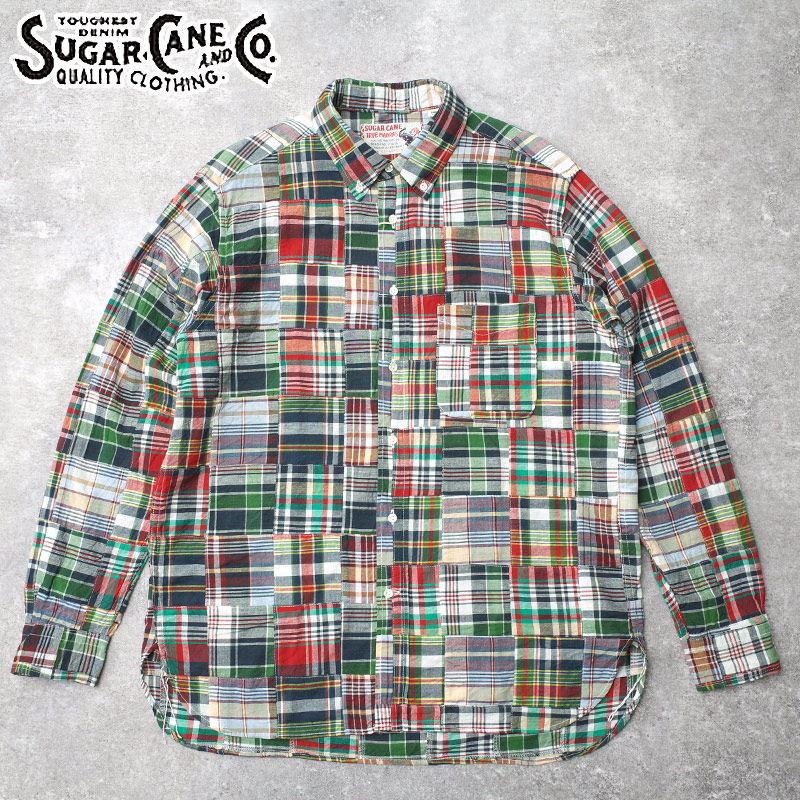 SUGARCANE シュガーケーン #SC29736 長袖 インディア マドラスチェック パッチワーク ボタンダウンシャツメンズ 男性 トップス ロングスリーブ 羽織 アメカジ カジュアル 春 秋 冬｜ミリタリー百貨シービーズ