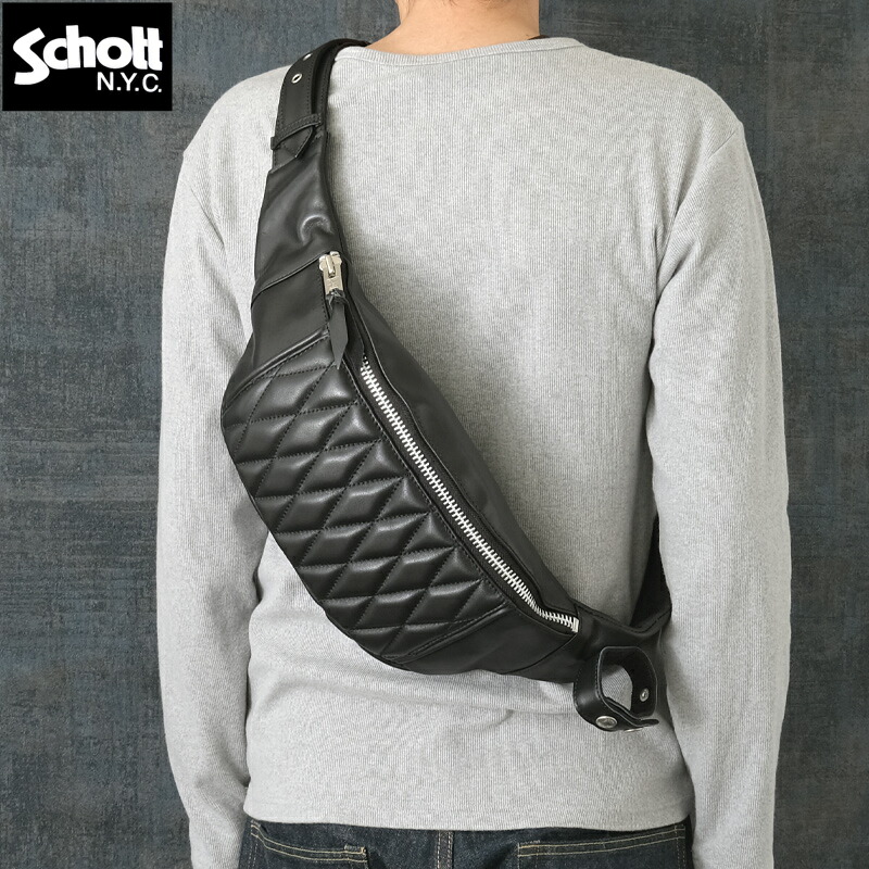 【希少】 Schott ショット 本革ボディバッグ 黒 斜め掛け キルティング 希少】 Schott ショット 本革ボディバッグ 黒 斜め掛け
