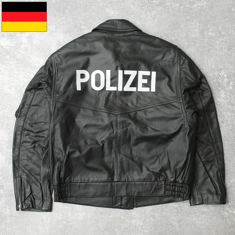 ドイツ ポリス レザージャケット ブラック POLIZEIロゴ USED ZJJ553UN 実物 POLICE 警察 ジャーマン ポリスマン 本革 革ジャン アウター ブルゾン ライダース 防寒 防風 黒 カジュアル 古着 ユーズド｜ミリタリー百貨シービーズ