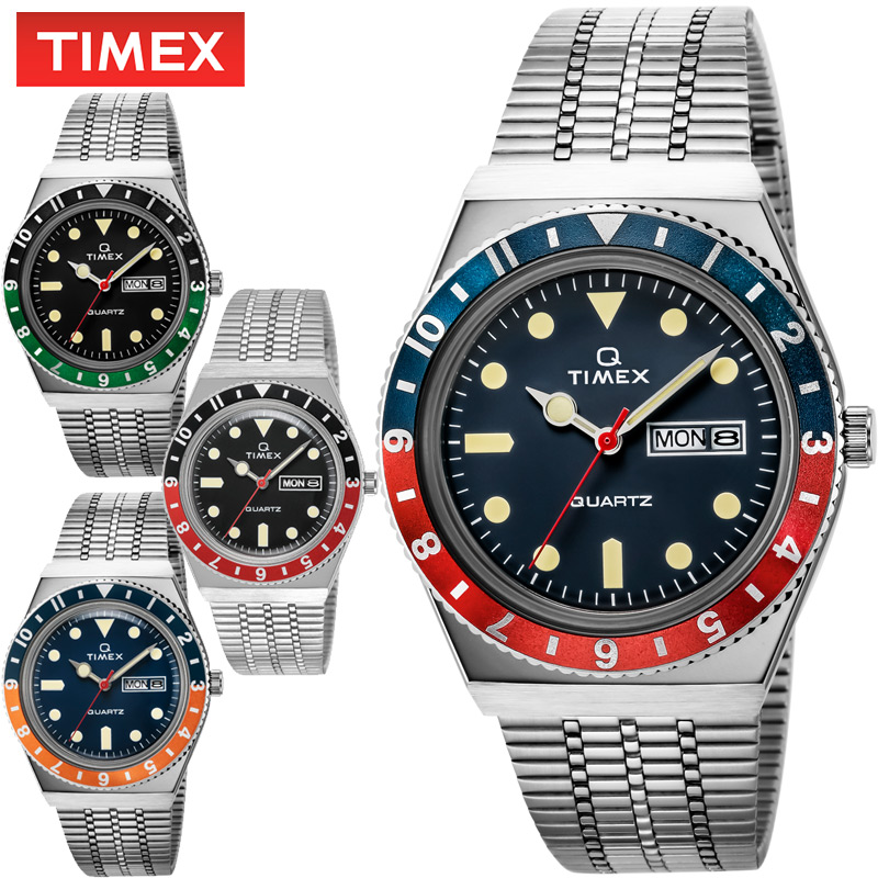 Timex タイメックス Q Timex タイメックスキュー ツートーンベゼル腕時計 ステンレススチールベルト アナログクォーツ 5気圧防水 蓄光 日付曜日表示 ウォッチ スポーツ カジュアル ブランド ギフト メンズ 小物 装飾品 Hack4vilnius Lt