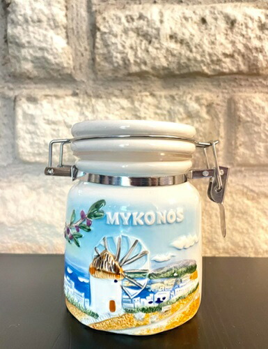 ミコノス島 三盆白入れ 刀圭付き添い人\u003cBR\u003eMykonos 容れもの 調味料入れ 青碧 青碧 瀬戸もの カップ マグカップ 食器 勝手もと 西海岸表現スタイル 西海岸室内装飾 海 早見表座標