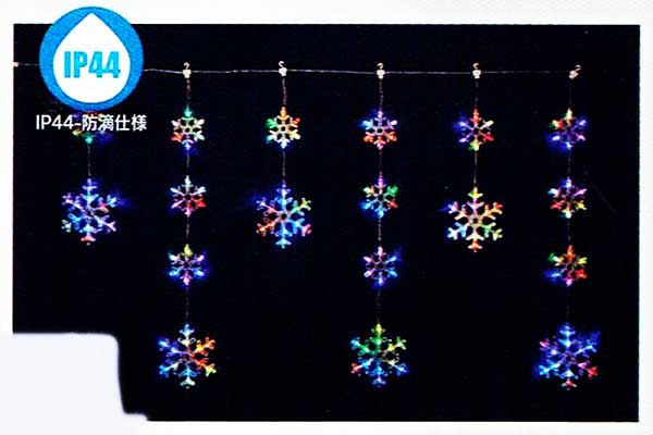 ６連レインボーカラーLEDスノーフレークカーテンライト KT-3611 電飾　イルミネーション　クリスマス　ライト　カーテンライト　雪の結晶　LEDライト　デコレーション　イベント　パーティー　装飾　ディスプレイ　壁飾り　天井飾り