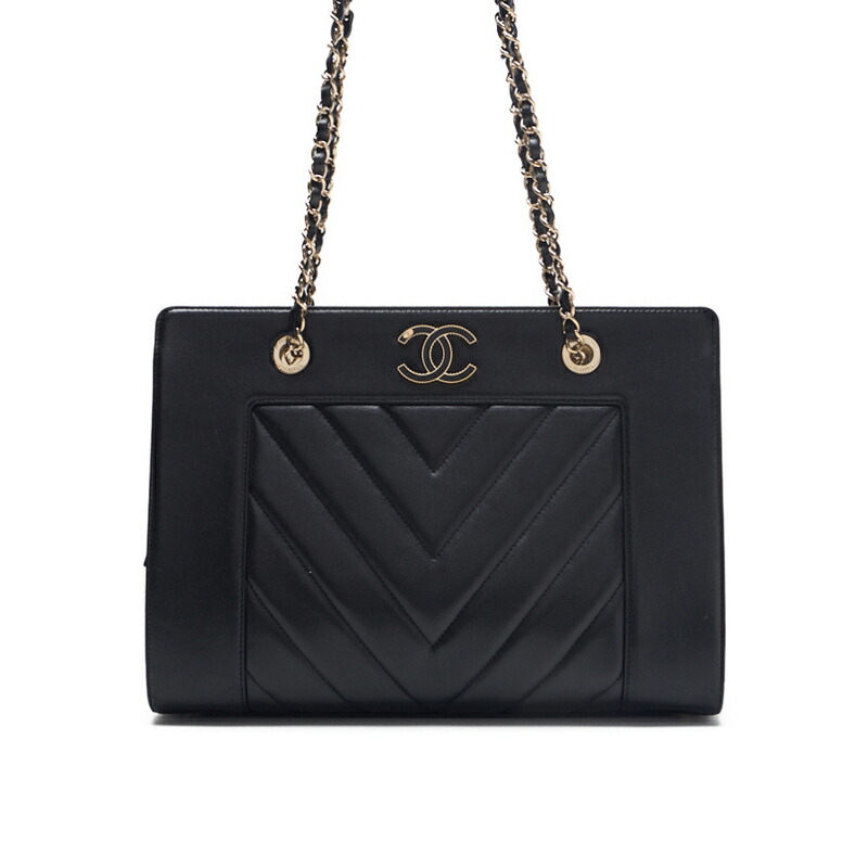 美品　CHANEL ブラック チェーンショルダーバッグ　デカココ　ラムスキン CHANEL シャネル デカココ プッシュロック マトラッセ チェーン