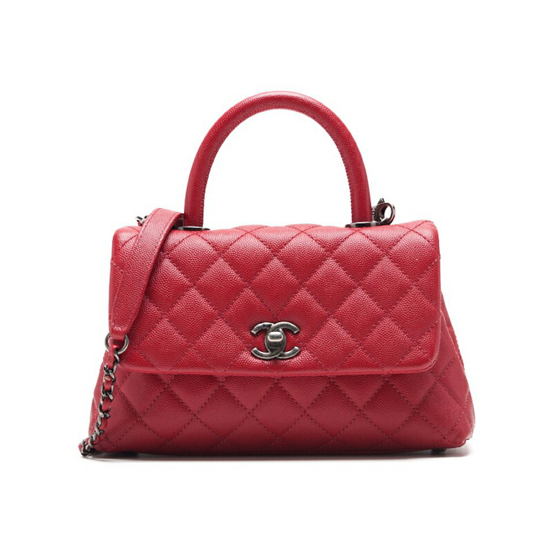 CHANEL シャネル マトラッセ ココハンドル 2WAYハンドバック キャビア人はだ  赤（しろがね色金具） ハンドバック レディースショルダーバッグ レディース御徒面子 御機嫌ブランド名【中古】【貨物輸送無料】