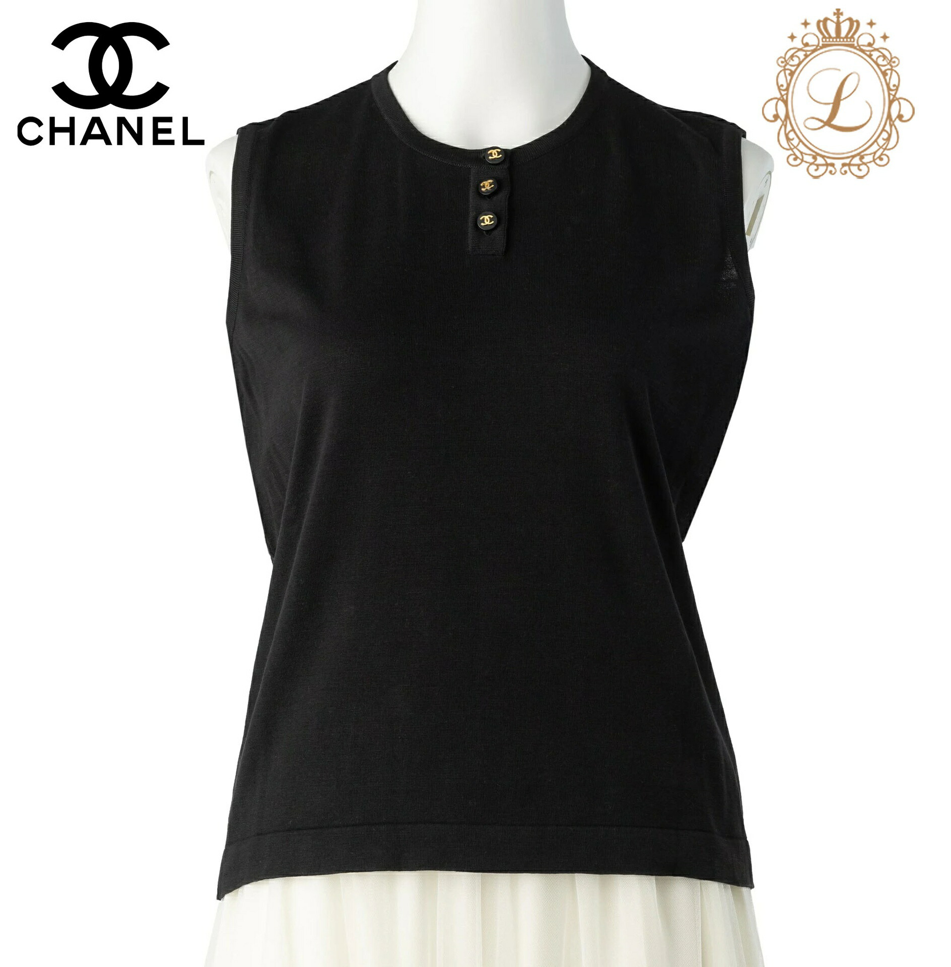 【楽天カード分割】 楽天市場】【返品可】CHANEL シャネル ココボタン ノースリーブ カットソー(長袖/七分)