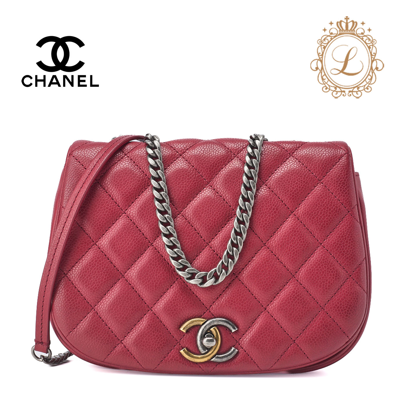 CHANEL シャネル ショルダーバッグ  トートバッグ マトラッセ 盛りだくさん下げ翼 チェーン店肩先 キャビア人はだ 赤 ゴールド×しろがね色金具 レディース御徒面子 ブランド名【中古】【貨物輸送無料】