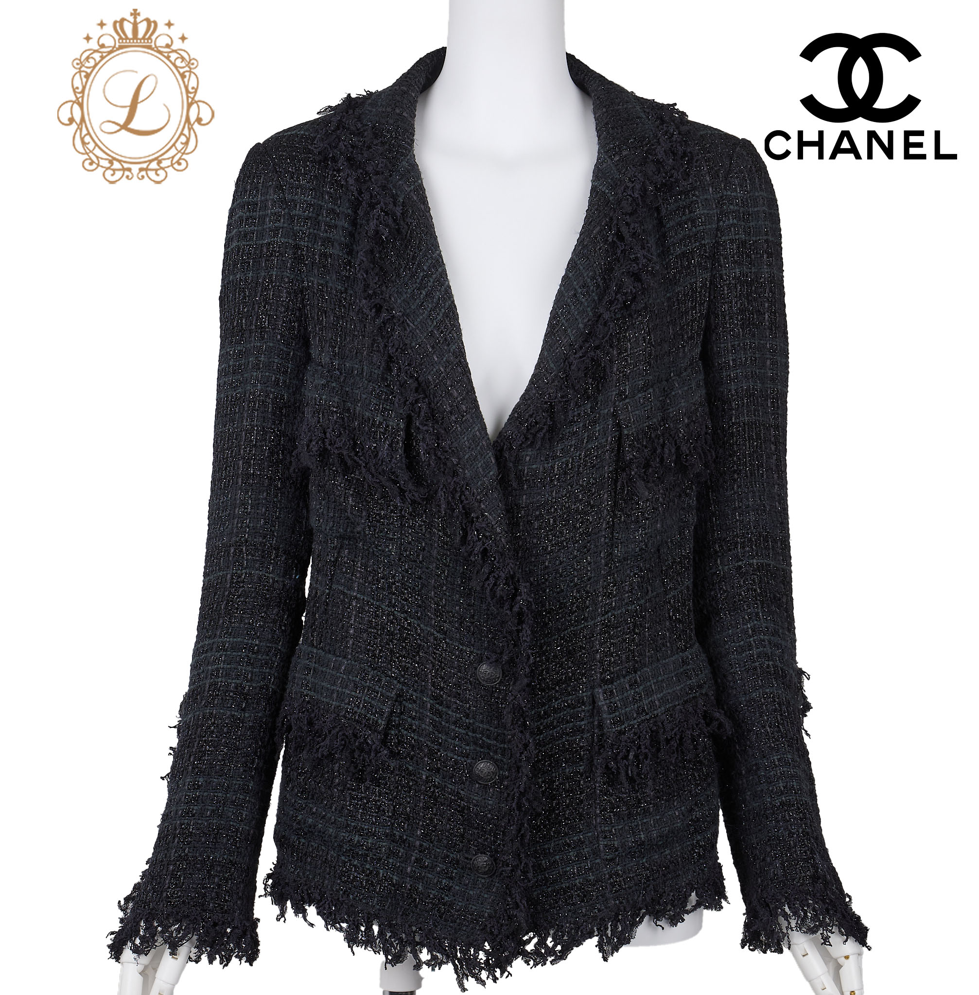 CHANEL シャネル ウエストチェーン ノーカラー ジャケット 42