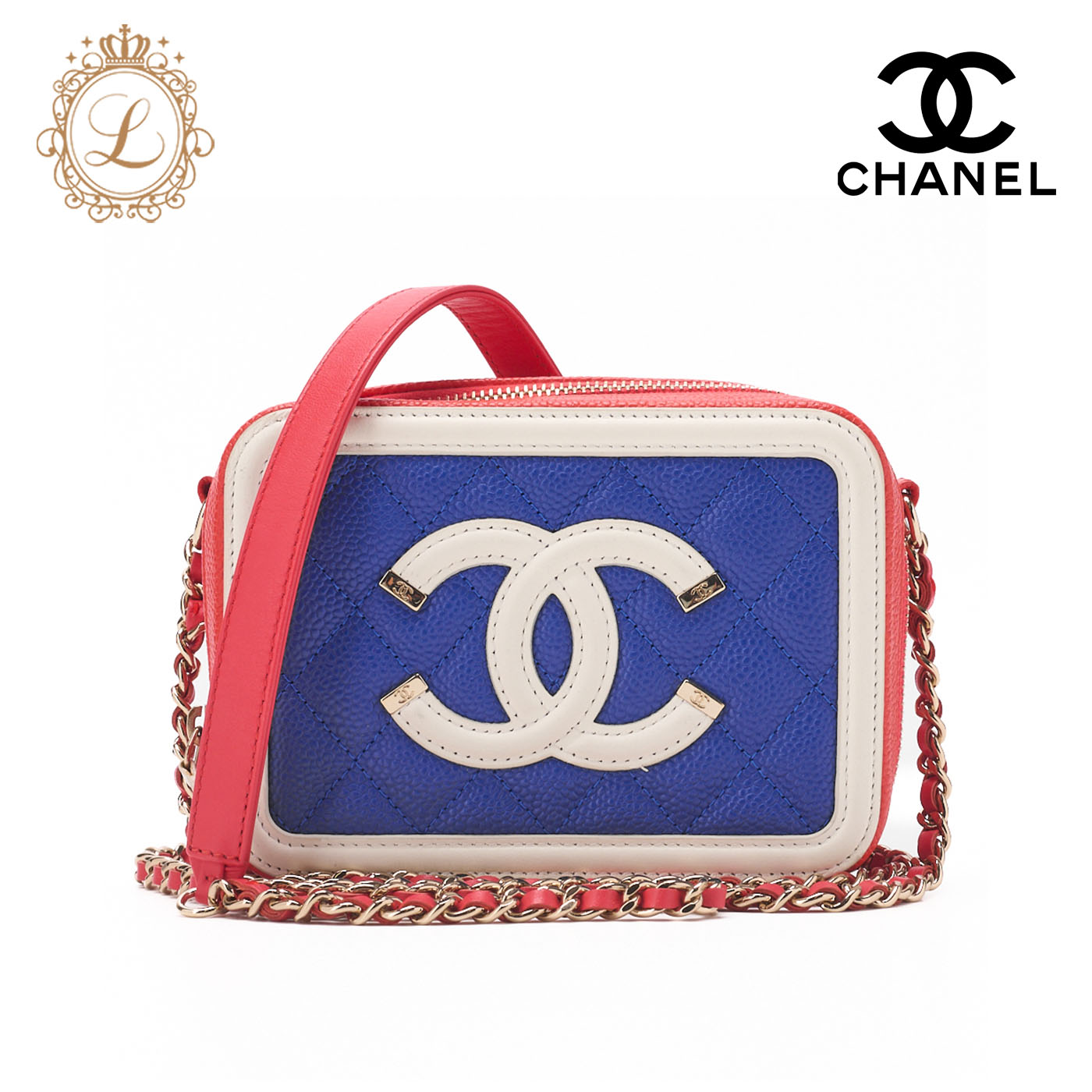 CHANEL シャネル ショルダーバッグ ココマーク CCフィリグリー　ミニ キャビアスキン 赤×マルチカラー ゴールド金具　レディースバッグ　ブランド【中古】【送料無料】