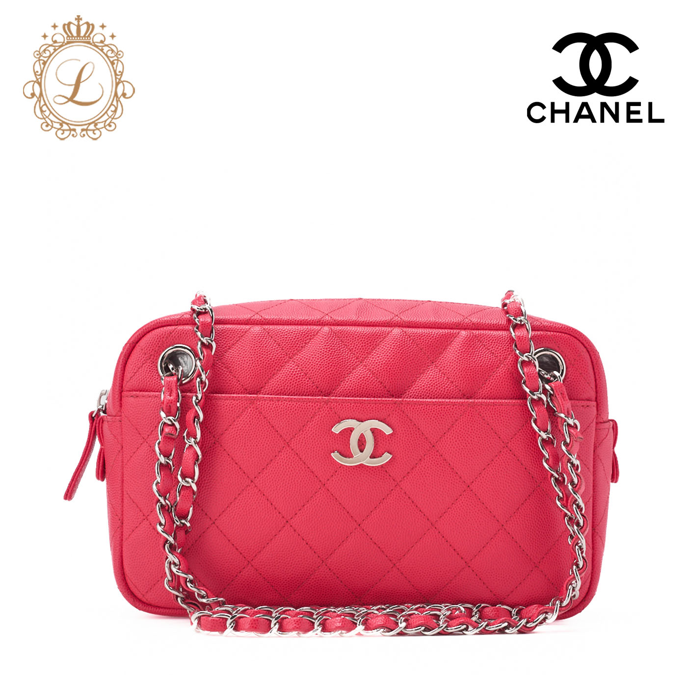 CHANEL シャネル   チェーン店ショルダーバッグ  マトラッセ キャビアひと肌  サクラ色サクラ色  ココマーク しろがね色金具 レディース【中古】【貨物輸送無料】 バッグ-ショルダーバッグ・メッセンジャーバッグ