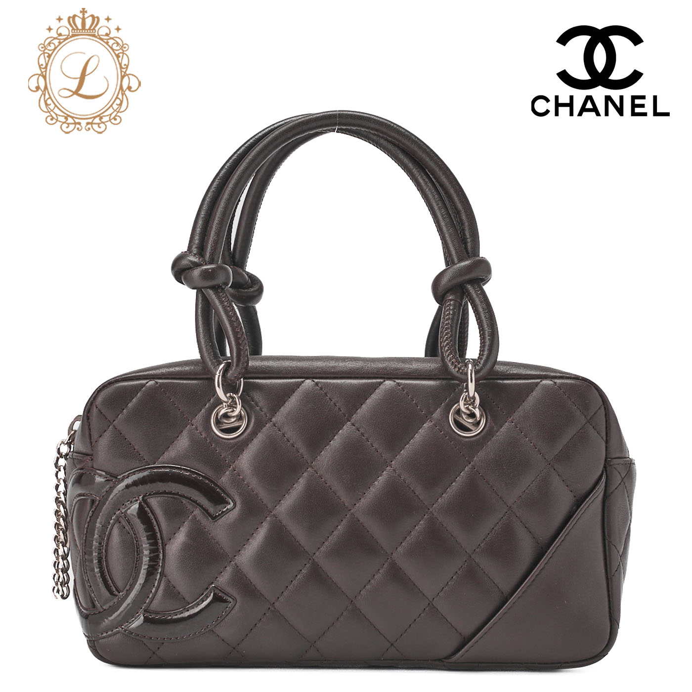 CHANEL シャネル カンボンライン カーフスキン×エナメル 　ミニ　トートバッグ　ブラウン（シルバー金具）レディース【中古】【送料無料】